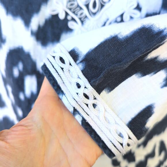 Jones New York 100% Linen Ikat Coastal Beachy Boho Tunic Women's Large - Picture 5 of 10